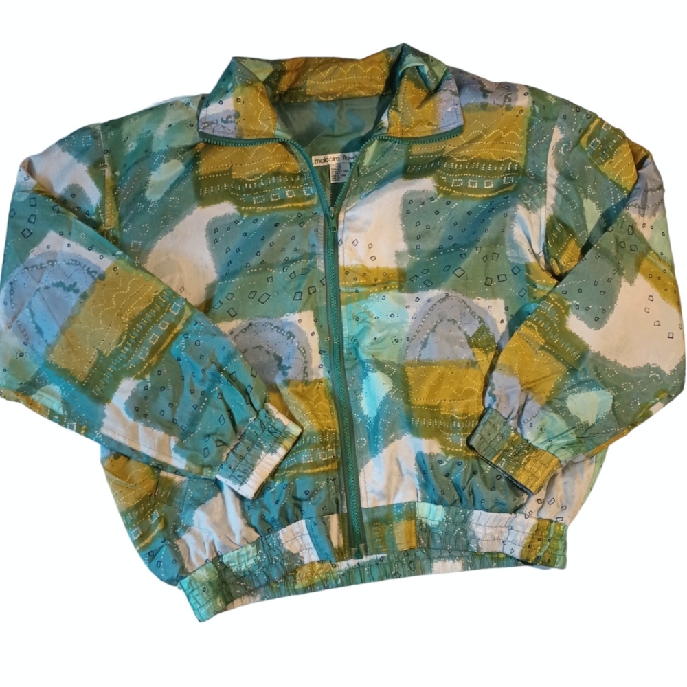 3/$25 Vtg Malcolm Flowers silk watercolor bomber jacket